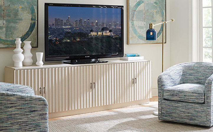 One Large Ivory Media Console with Six Doors