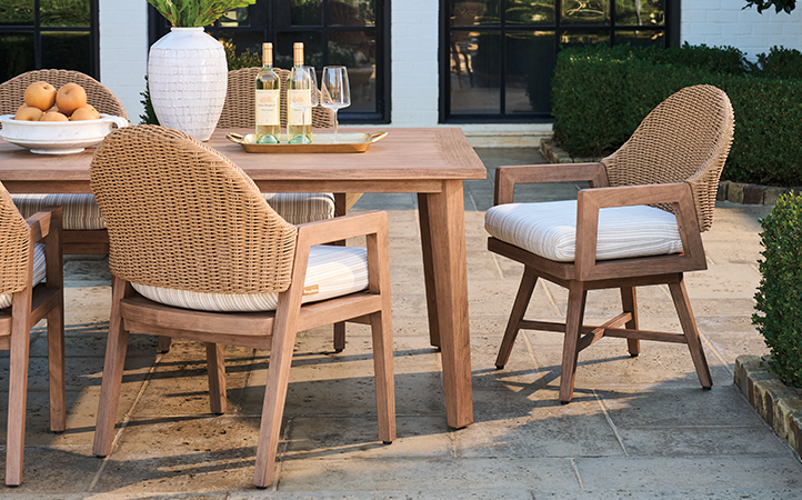 Outdoor dining room scene.