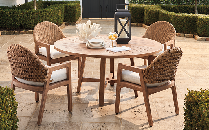 Outdoor dining room scene.