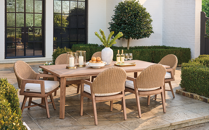 Outdoor dining room scene.