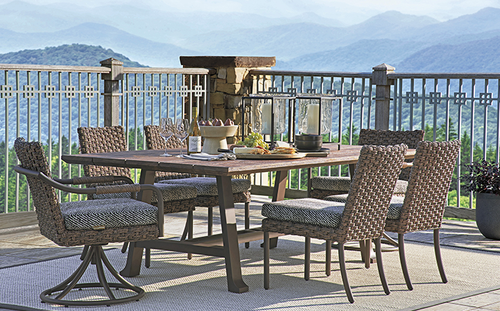 Kilimanjaro dining room scene featuring dining table with six chairs.
