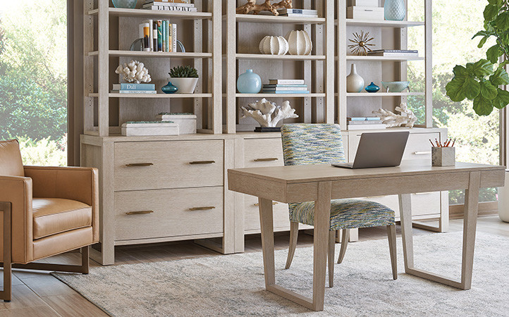 Silverstone office scene featuring a desk, chair and file cabinet.